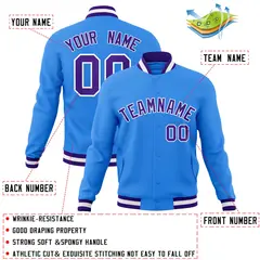 Powder Blue Purple-White Varsity Full-Snap Letterman Jacket 4