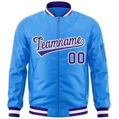Powder Blue Purple-White Varsity Full-Zip Letterman Jacket 3