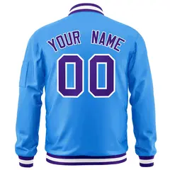 Powder Blue Purple-White Varsity Full-Zip Letterman Jacket 4