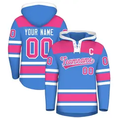 Powder Blue Raglan Lace-Up Neck Hockey Hoodie Jersey