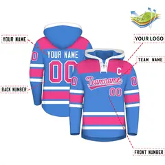 Powder Blue Raglan Lace-Up Neck Hockey Hoodie Jersey 2
