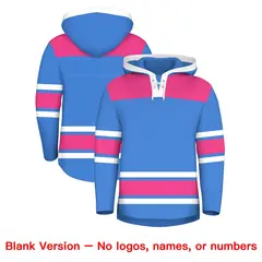 Powder Blue Raglan Lace-Up Neck Hockey Hoodie Jersey 7