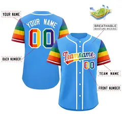 Powder Blue Rainbow Pride Month Raglan Baseball Jersey 2