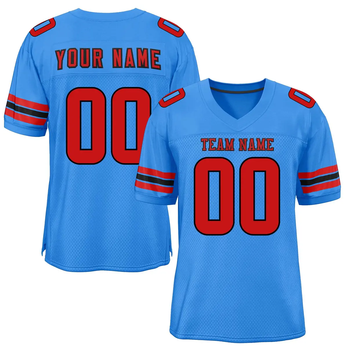 Powder Blue Red-Black Classic Mesh Authentic Football Jersey