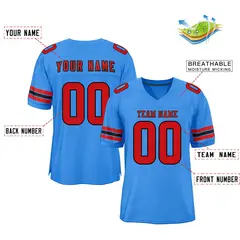 Powder Blue Red-Black Classic Mesh Authentic Football Jersey 2