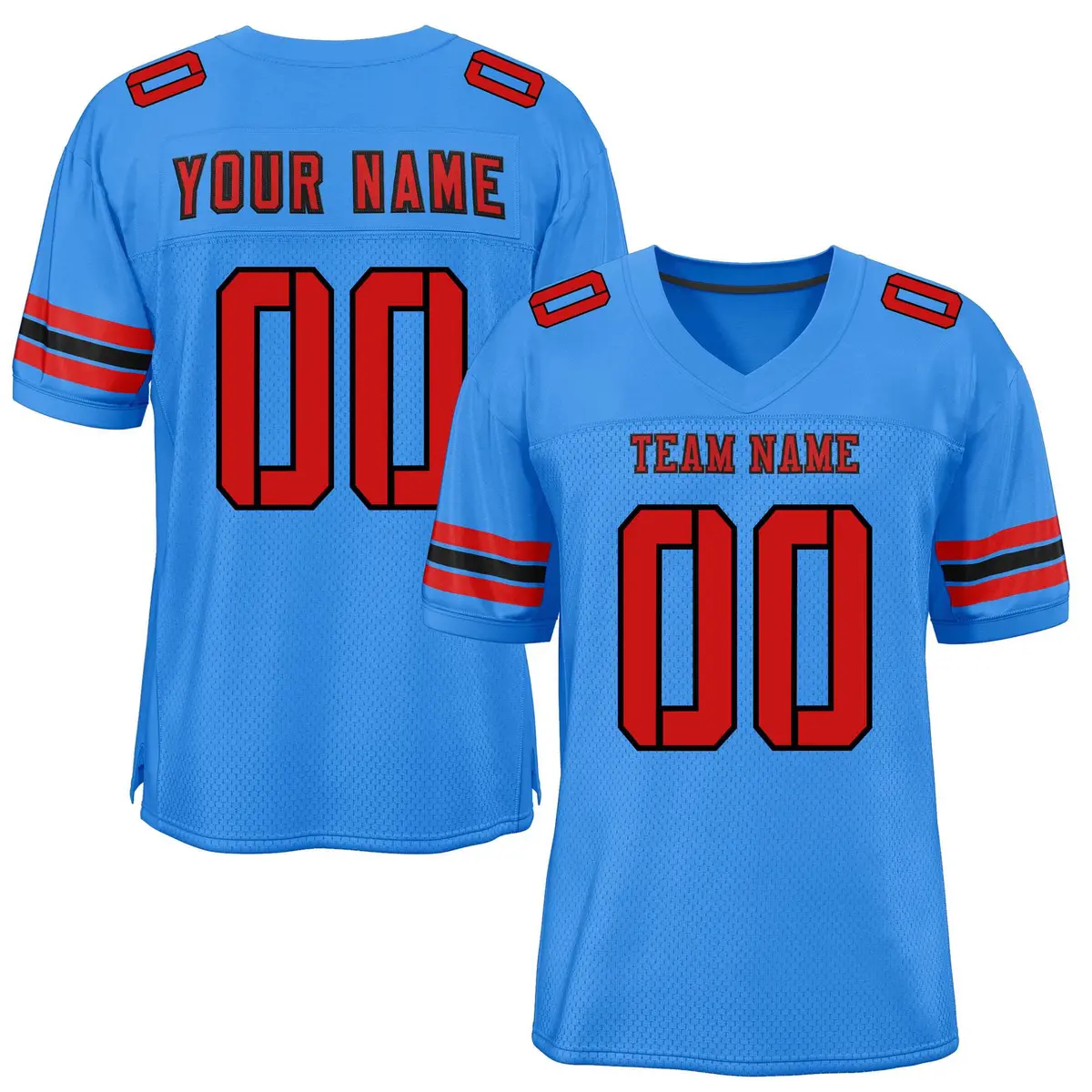 Powder Blue Red-Black Classic Mesh Authentic Football Jersey