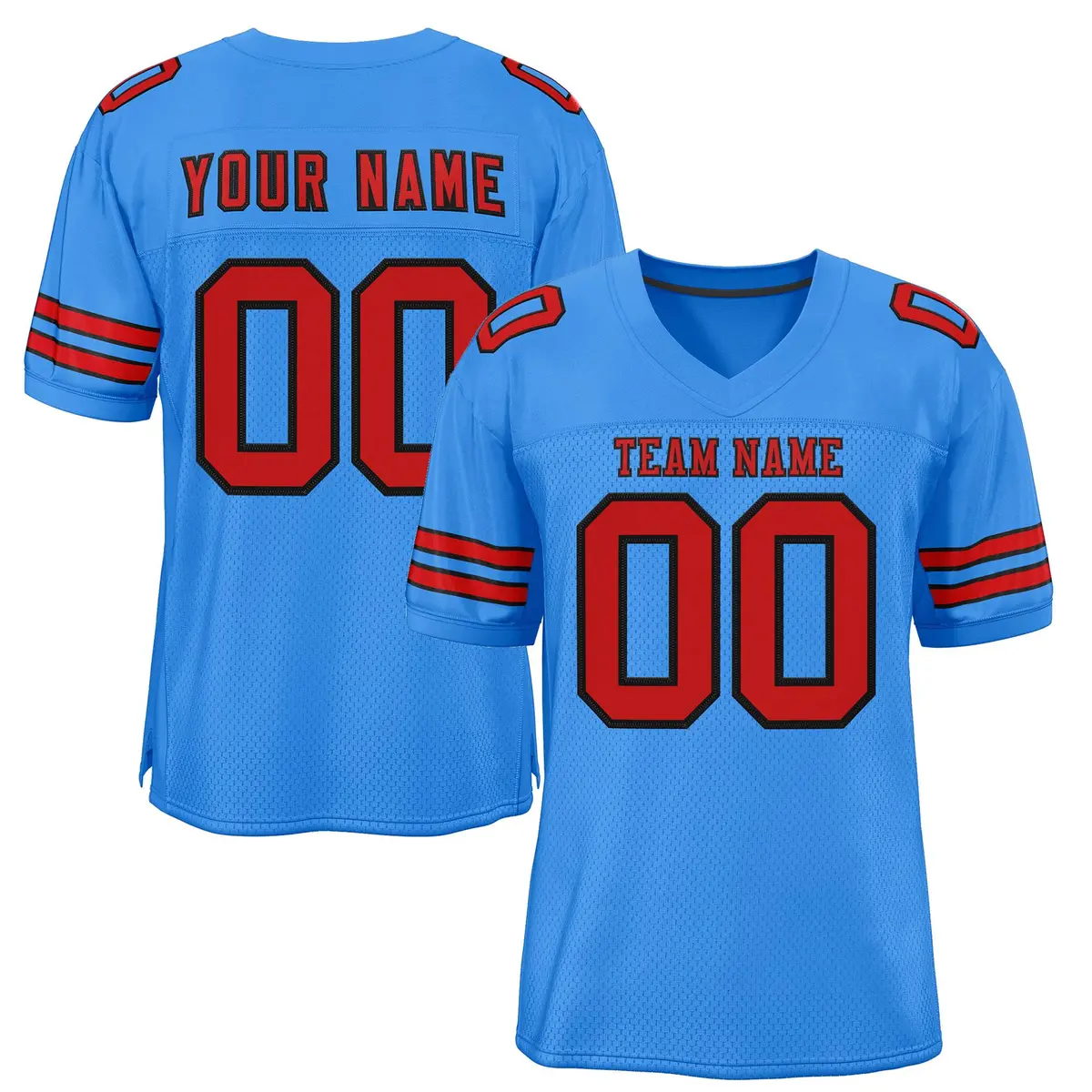 Powder Blue Red-Black Classic Mesh Authentic Football Jersey
