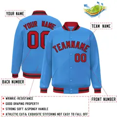 Powder Blue Red-Black Varsity Full-Snap Letterman Jacket 2