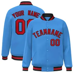 Powder Blue Red-Black Varsity Full-Snap Letterman Jacket 1