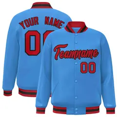 Powder Blue Red-Black Varsity Full-Snap Letterman Jacket 1
