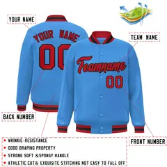 Powder Blue Red-Black Varsity Full-Snap Letterman Jacket 2
