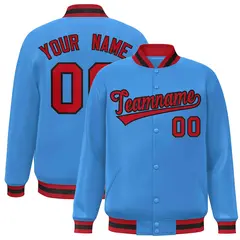 Powder Blue Red-Black Varsity Full-Snap Letterman Jacket 1