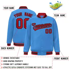 Powder Blue Red-Black Varsity Full-Snap Letterman Jacket 2