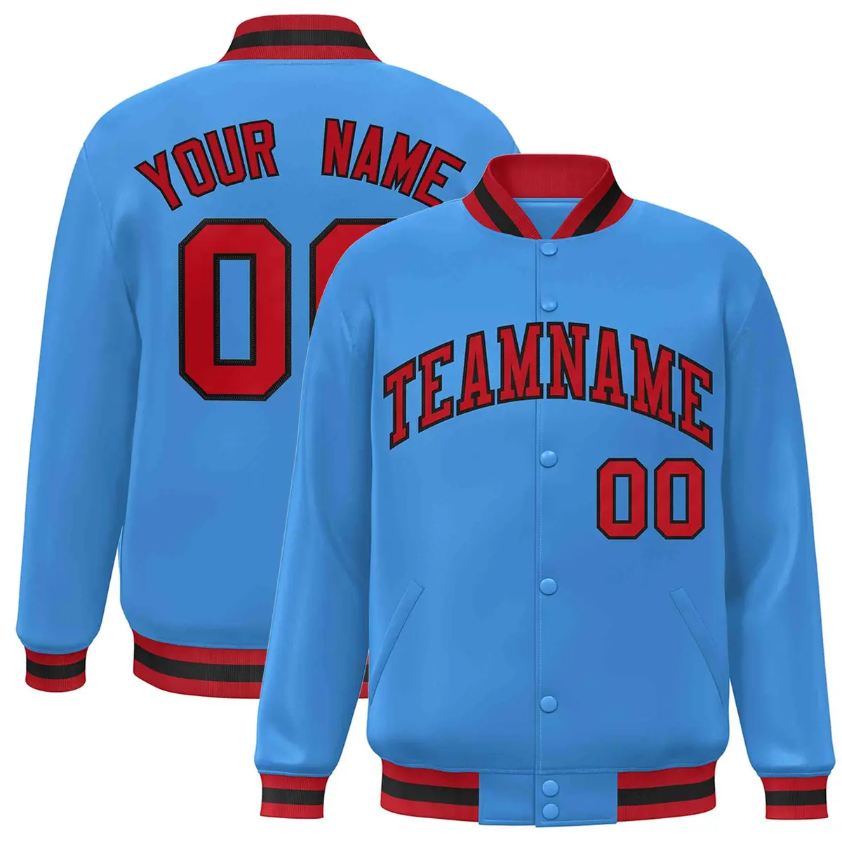 Powder Blue Red-Black Varsity Full-Snap Letterman Jacket