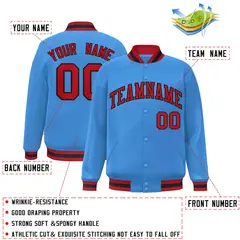 Powder Blue Red-Black Varsity Full-Snap Letterman Jacket 2