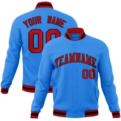 Powder Blue Red-Black Varsity Full-Snap Letterman Jacket 1