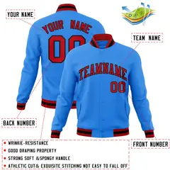 Powder Blue Red-Black Varsity Full-Snap Letterman Jacket 4