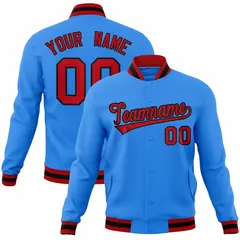 Powder Blue Red-Black Varsity Full-Snap Letterman Jacket 1
