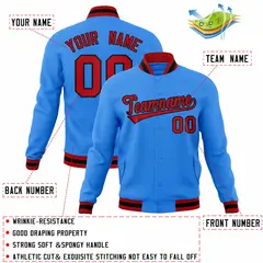 Powder Blue Red-Black Varsity Full-Snap Letterman Jacket 4