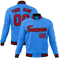 Powder Blue Red-Black Varsity Full-Snap Letterman Jacket 1
