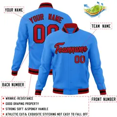 Powder Blue Red-Black Varsity Full-Snap Letterman Jacket 4
