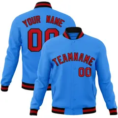 Powder Blue Red-Black Varsity Full-Snap Letterman Jacket 1