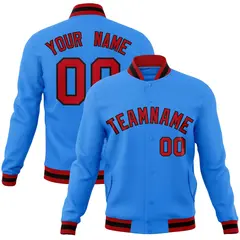 Powder Blue Red-Black Varsity Full-Snap Letterman Jacket 1
