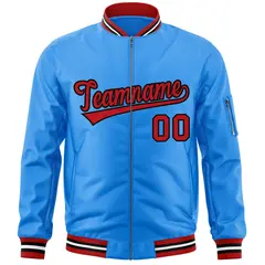 Powder Blue Red-Black Varsity Full-Zip Letterman Bomber Jacket 3