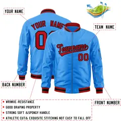 Powder Blue Red-Black Varsity Full-Zip Letterman Bomber Jacket 2