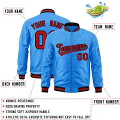 Powder Blue Red-Black Varsity Full-Zip Letterman Bomber Jacket 2