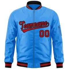 Powder Blue Red-Black Varsity Full-Zip Letterman Bomber Jacket 3