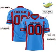 Powder Blue Red Football Jersey with Sleeve Stripes 2