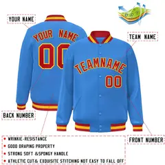Powder Blue Red-Gold Varsity Full-Snap Letterman Jacket 2