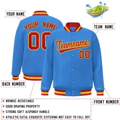 Powder Blue Red-Gold Varsity Full-Snap Letterman Jacket 2