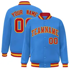 Powder Blue Red-Gold Varsity Full-Snap Letterman Jacket 1