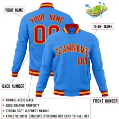 Powder Blue Red-Gold Varsity Full-Snap Letterman Jacket 4