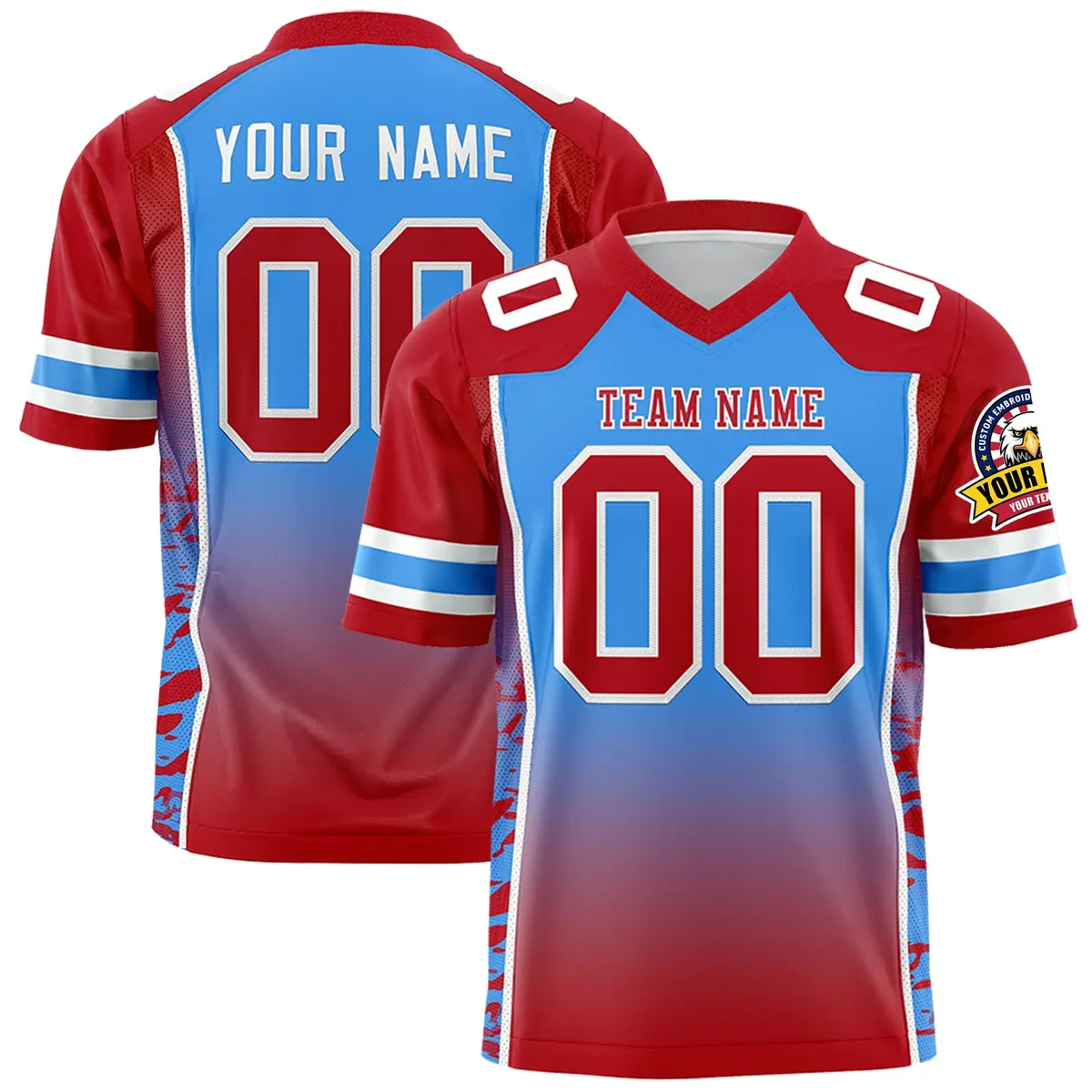 Powder Blue Red Gradient Side Pattern Football Jersey