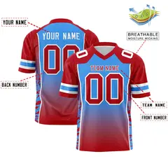 Powder Blue Red Gradient Side Pattern Football Jersey 2