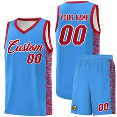 Powder Blue Red Indians Pattern Basketball Uniform Jersey 1