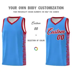 Powder Blue Red Indians Pattern Basketball Uniform Jersey 3