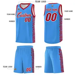 Powder Blue Red Indians Pattern Basketball Uniform Jersey 5