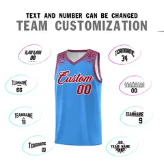 Powder Blue Red Indians Print Basketball Uniform Jersey 4