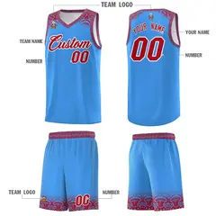 Powder Blue Red Indians Print Basketball Uniform Jersey 5