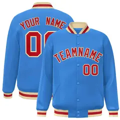 Powder Blue Red-Khaki Varsity Full-Snap Letterman Jacket 1