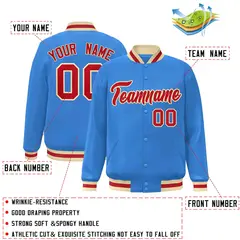 Powder Blue Red-Khaki Varsity Full-Snap Letterman Jacket 2