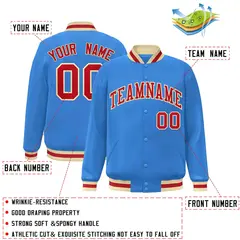 Powder Blue Red-Khaki Varsity Full-Snap Letterman Jacket 2
