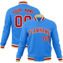 Powder Blue Red-Khaki Varsity Full-Snap Letterman Jacket 1