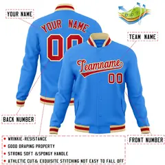 Powder Blue Red-Khaki Varsity Full-Snap Letterman Jacket 4