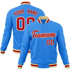 Powder Blue Red-Khaki Varsity Full-Snap Letterman Jacket 1