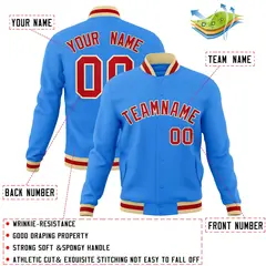Powder Blue Red-Khaki Varsity Full-Snap Letterman Jacket 4